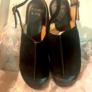 Crown & Ivy black suede shoes, wedge size 8
